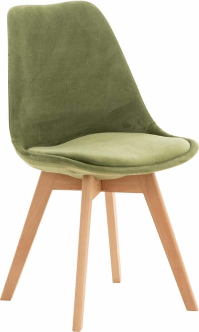 CLP Linares Eetkamerstoel - Design Keukenstoel - Scandinavisch Kuipstoel - Houten Poten Fluweel/lichtgroen