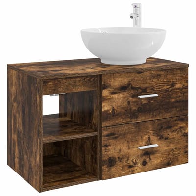 vidaXL - Badkamermeubel - Set - 2 - st - Gerookt - eiken - Bewerkt - hout