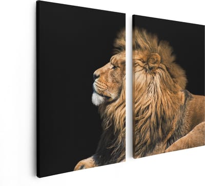 Artaza Canvas Schilderij Tweeluik Leeuw - 80x60 - Foto Op Canvas - Canvas Print