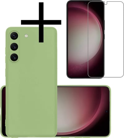 Hoesje - Met Screenprotector - Geschikt voor Samsung Galaxy S23 - Sterk & Shockproof - Back Cover - Siliconen Case - Telefoon Hoes - Groen