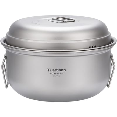 Titanium Stoompan Voorraadpot Set met Deksel Outdoor Camping Soep Stomen Pot Pan Mess Kit zilver