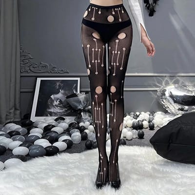 Bas résille découpés et déchirés pour femmes, collants troués, lingerie, leggings, bas, chaussettes gothiques, accessoires vestimentaires de fête One Size gray