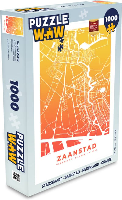 Puzzel Stadskaart - Zaanstad - Nederland - Oranje - Legpuzzel - Puzzel 1000 stukjes volwassenen - Plattegrond