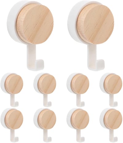 Dailygoods - 10 stuks zelfklevende haken met ronde kop van hout voor rugzakken, haken voor portemonnees, keukengerei, kleine nagelhaken