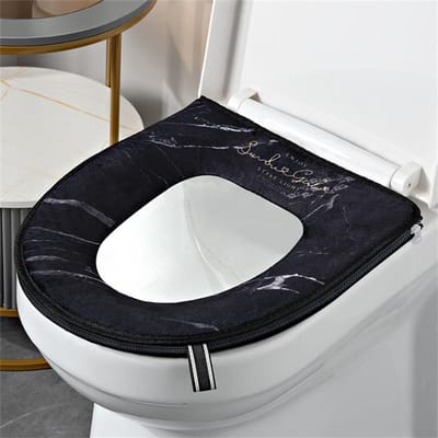Luxe Waterdichte Stoelhoes Mat Vier Seizoenen Universeel Huishouden Rits Toiletdeksel Dikker Zacht met Handvat Toiletkussen Cirkel zwart