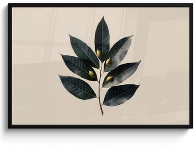 Poster in lijst - Fotolijst 120x80 cm - Posters - Laurierbladeren - Bloemknoppen - subtiel - Posterlijst zwart - Decoratie - Wanddecoratie woonkamer - Muurdecoratie slaapkamer