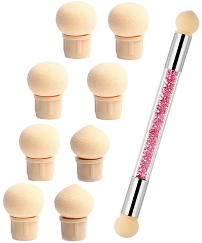 Dailygoods- Sponsborstel Dubbele Kop - Multifunctionele Nagelborstel - Gereedschap voor Nail Art - 8 Reserveborstelkoppen - Duurzaam Acryl - Elegant Design - Nagelkwast