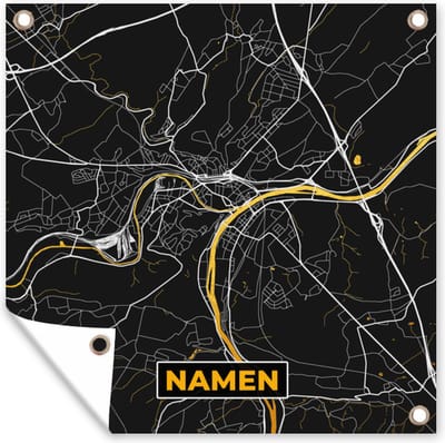 Tuin poster Kaart - Stadskaart - Namen - Goud - Plattegrond - 200x200 cm - Tuindoek