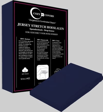 Cozy covers Jersey hoeslaken 100% katoen 90x200 cm - rondomelastiek + 30 cm matrasdikte - Donkerblauw