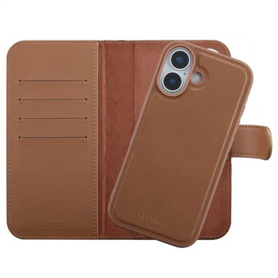 Selencia Hoesje - Geschikt voor Apple iPhone 17 - Olyn Uitneembare Bookcase geschikt voor MagSafe - Bruin