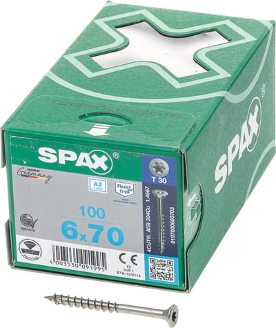 Spax Spaanplaatschroef RVS Torx 6.0 x 70 - 100 stuks