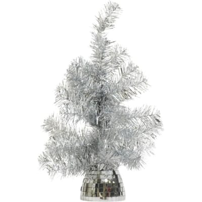 Kunstboom - Kerstboom met led lampjes en disco pot - Kunststof - Zilver - 50cm