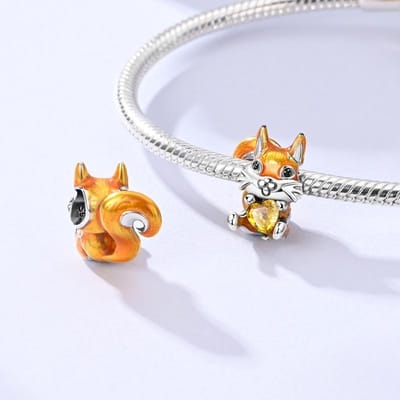Bedel Koper Schattige Gele Eekhoorn Hartvormige Kralen Past op Charms Plata Echte Armbanden Kralen Dames Sieraden Knutselen Doe-Het-Zelf gray