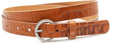 Dames riem cognac met croco print - 2.5 cm breed - Leer - Smalle riem - Casual - Maat 85