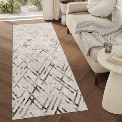 Tapiso Crystal Loper Tapijtloper Beige Lichtgrijs Laagpolig Vloerkleed Maat- 70x200