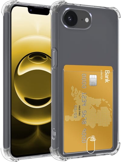 Hoesje - Geschikt voor Apple iPhone 16e - Met Pashouder en Kaarthouder - Telefoon Hoes Shockproof - Siliconen Case - Back Cover - Shock Proof - Pasjes Houder - Telefoonhoesjes - Transparant