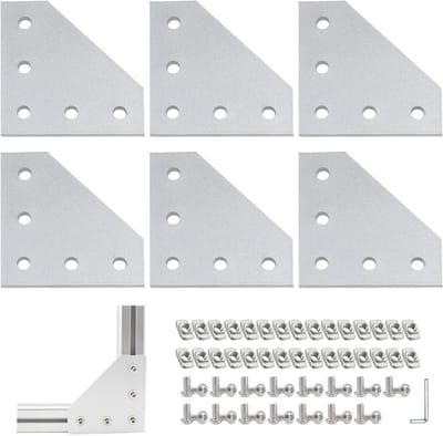 L-vormige Hoekverbinder Platen voor Aluminium Profielen - 6 Stuks met Schroeven en Sleutel