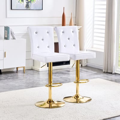 MODFU - Eetkamerstoelen Set Van 2 - Kristalknoopdetails - Vintage - Voor Eetkamer Of Keuken - PVC - Wit