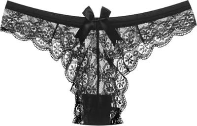 Scoby - String met Strik - Sexy Kanten Lingerie - Ondergoed - Zwart - Maat M - 2 Stuks