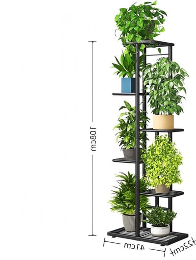 Metalen Opbergrek met 6 Niveaus voor Binnen en Buiten, Geschikt voor 7 Plantenpotten, 108 cm Hoekplank voor Tuin en Woonkamer