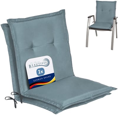 Beautissu Loft NL Stoelkussen Set 2x Lage Rugleuning 100x50 cm Duifblauw – Tuinstoelkussen UV-bestendig