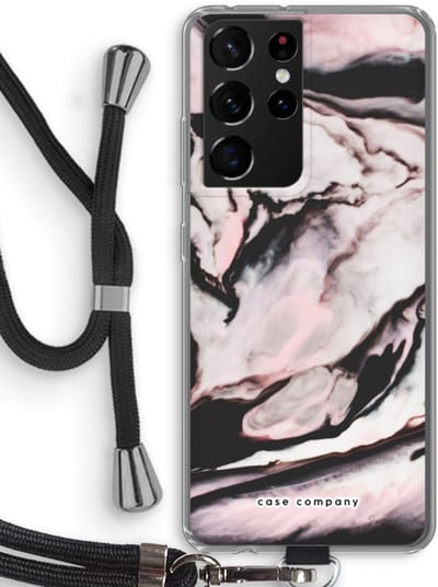 Case Company® - Hoesje met koord geschikt voor Samsung Galaxy S21 Ultra hoesje met Koord - Roze stroom - Telefoonhoesje met Zwart Koord - Bescherming aan alle Kanten en Over de Schermrand