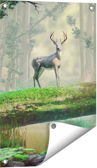 Gards Tuinposter Hert in het Bos op een Boom - 40x60 cm - Tuindoek - Tuindecoratie - Wanddecoratie buiten - Tuinschilderij