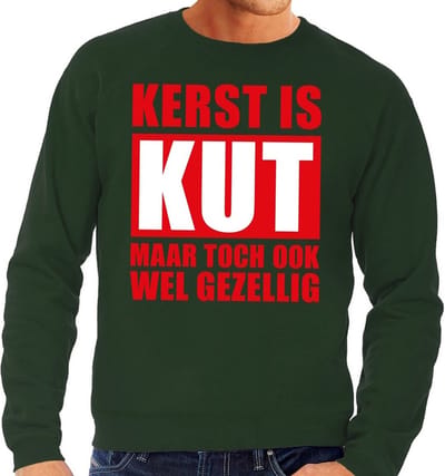 Bellatio Decorations Foute Kersttrui - Kerst is kut - groen - heren - sweater - kantoor - lange mouwen - kersttruien S
