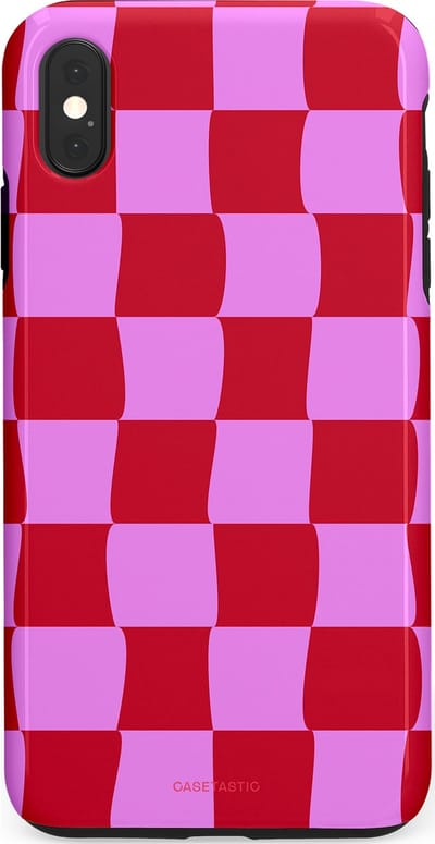 Casetastic hoesje geschikt voor Apple iPhone XS Max - Dubbellaagse bescherming - Dansend Ruitje - Fashion Case - Rood Lavendel Roze