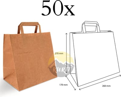 KURTT - Papieren draagtas / papieren tassen 26+17x27cm bruin, 50 stuks
