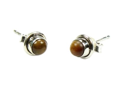 Zilveren knop oorbellen Tijgeroog 925 zilver