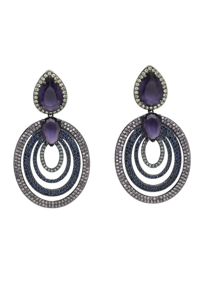 AVANT-GARDE PARIS Diva Collection Oorbellen - Zirconia Rond 3.1cm - 1 stuk - Paars met witte afwerking