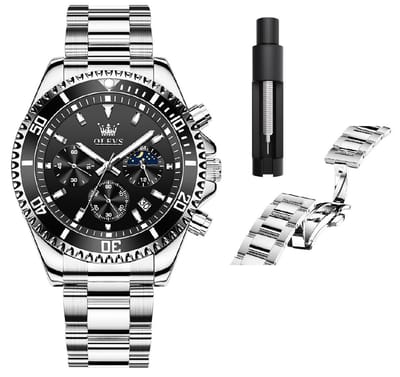 OLEVS Herenhorloge – RVS – Vlindersluiting – Premium Editie – Zwart/Zilver – Luxe Horloge voor Mannen
