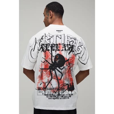 Wit Oversized T-shirt Met Spin Print Over De Naden | White | Size Medium