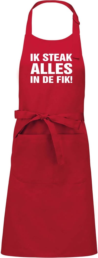 mijncadeautje - Keukenschort - BBQ schort - Ik steak alles in de fik - cadeau verjaardag - vaderdag - BBQ - rood