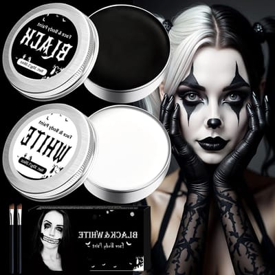 Professionele Halloween Makeup Kit voor Kinderen en Volwassenen, Zwart en Wit Gezichtsverf voor Cosplay en Carnaval, 60g Body Painting Set