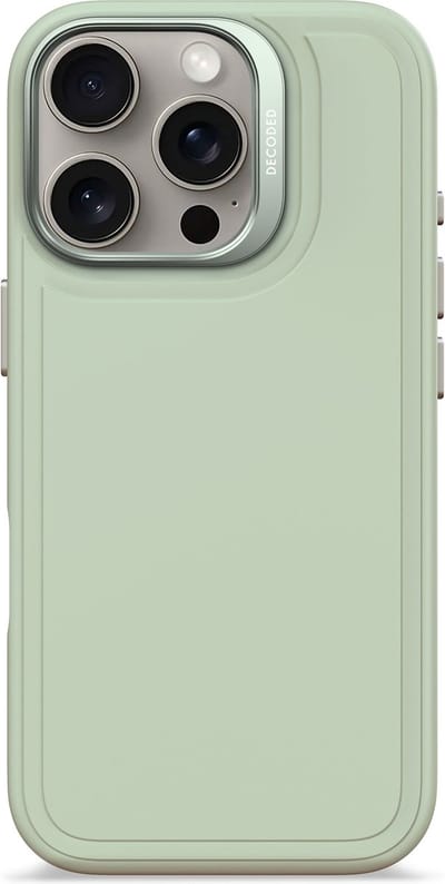 DECODED Siliconen Stacks Hoesje Geschikt voor iPhone 16 Pro - Premium Soft-Touch Materiaal - Antibacteriële Coating - Geschikt voor MagSafe - Mist Groen
