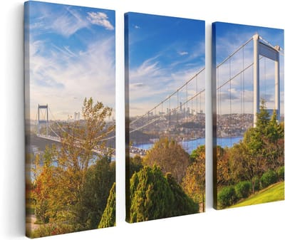 Artaza Canvas Schilderij Drieluik Bosphorus Brug In Instanbul - 120x80 - Foto Op Canvas - Canvas Print