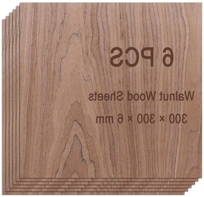 Set van 6 Sperrholzplaten 300 x 300 x 6 mm – Natuurlijke Walnoot Plywood voor Lasergraveren, DIY Projecten en Modelbouw – Glad Hout voor Creatieve Klussen
