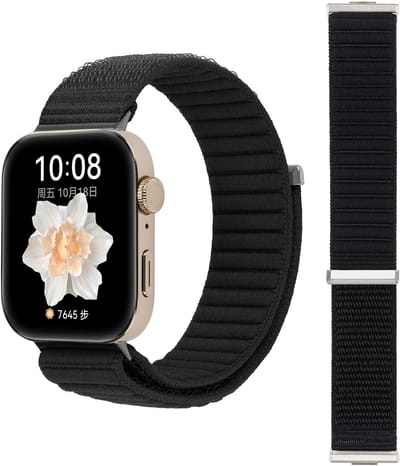 Stravo Nylon Horlogebandje met Klittenband – Geschikt voor Huawei Watch Fit 5 / Watch Fit 5 Pro / Watch Fit 4 / Watch Fit 4 pro / Watch Fit 3 – Geweven Smartwatch Bandje – Zwart