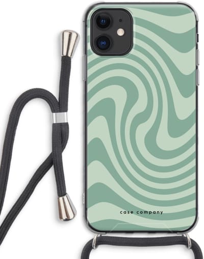 Case Company® - Hoesje met koord geschikt voor iPhone 11 hoesje met Koord - Swirl Groen - Telefoonhoesje met Zwart Koord - Bescherming aan alle Kanten en Over de Schermrand