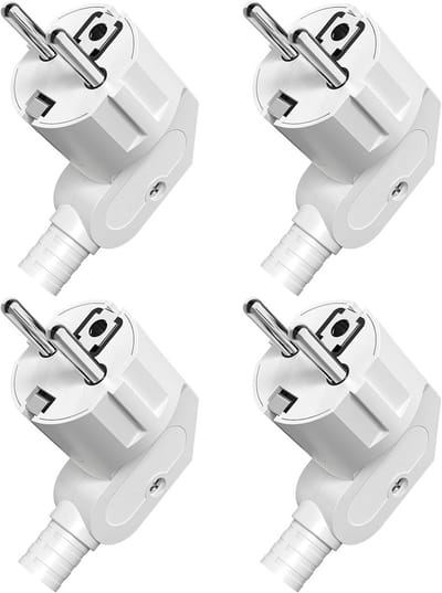 4x Schuko Stekkers Wit IP20 - Universele Stekkers voor Binnen met Kabelklem voor 8-10mm Kabel