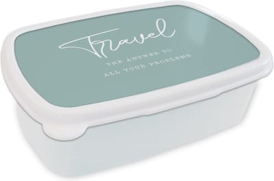 Broodtrommel Wit - Lunchbox - Brooddoos - Spreuken - Quotes - The answer to all your problems - Travel - Reis - 18x12x6 cm - Volwassenen