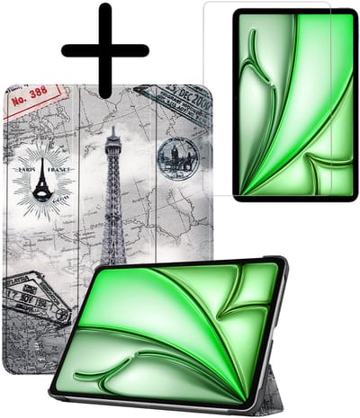 Hoesje Geschikt voor Apple iPad Air M3/M4 (2025/2026) - 11 inch - Met Screenprotector - Trifold Bookcase - Hard Cover - Hardcover Book Case - Tablet Hoes - Eiffeltoren