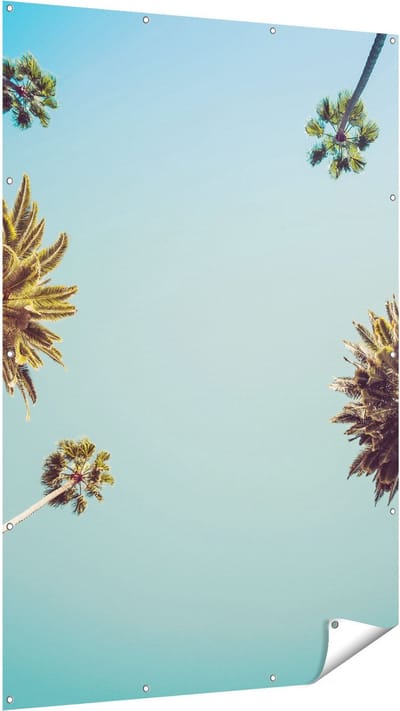 Gards Tuinposter Palmbomen met Bladeren in de Lucht - 120x180 cm - Tuindoek - Tuindecoratie - Wanddecoratie buiten - Tuinschilderij