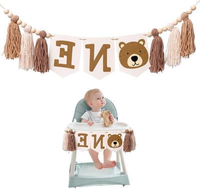 Verjaardagsbanner Jongen - Eerste Verjaardag - Feestdecoratie - Met Berenmotief - 1 Set - Bruintinten
