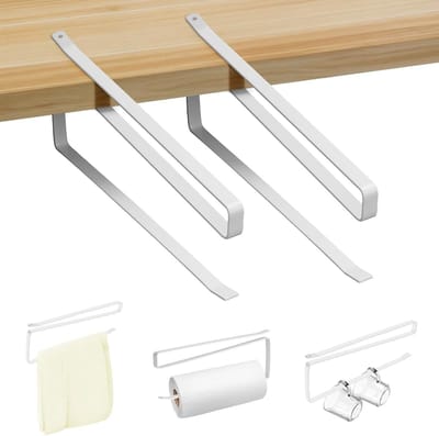 Z-vormige Keukenrolhouder zonder Boren - Set van 2 - Praktische Wandhouder voor Keuken en Badkamer (Wit)