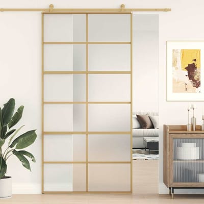 vidaXL - Schuifdeur - 102,5x205 - cm - mat - ESG-glas - en - aluminium - goudkleurig