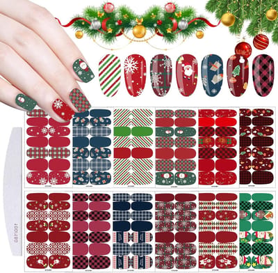 Nagelstickers Kerst - Nageldecoratie Wraps - Nagels Versieren - Zelfklevend - 12 Vellen - Multicolor