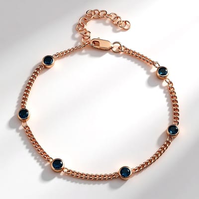 Cavill - Armband 925 Sterling Zilver - Roségoud Verguld - 6x Londense Blauwe Topaas 1,89 ct - Verstelbaar met Karabijnsluiting